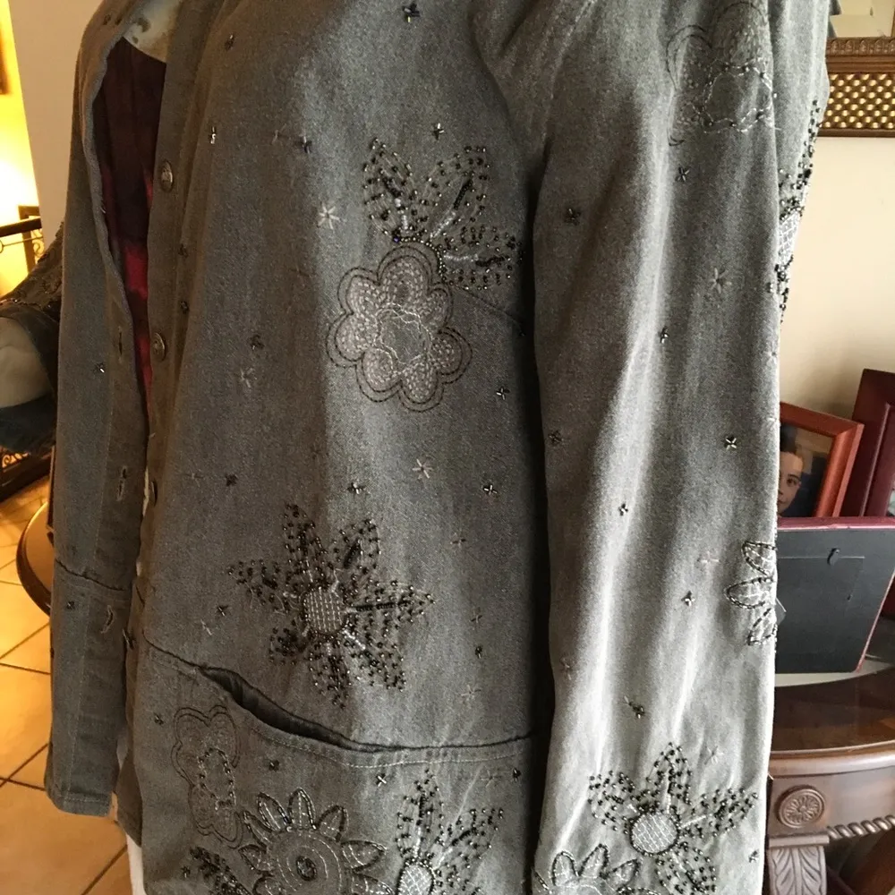 Chico’s Beaded button down Sage long Jacket - Image 2