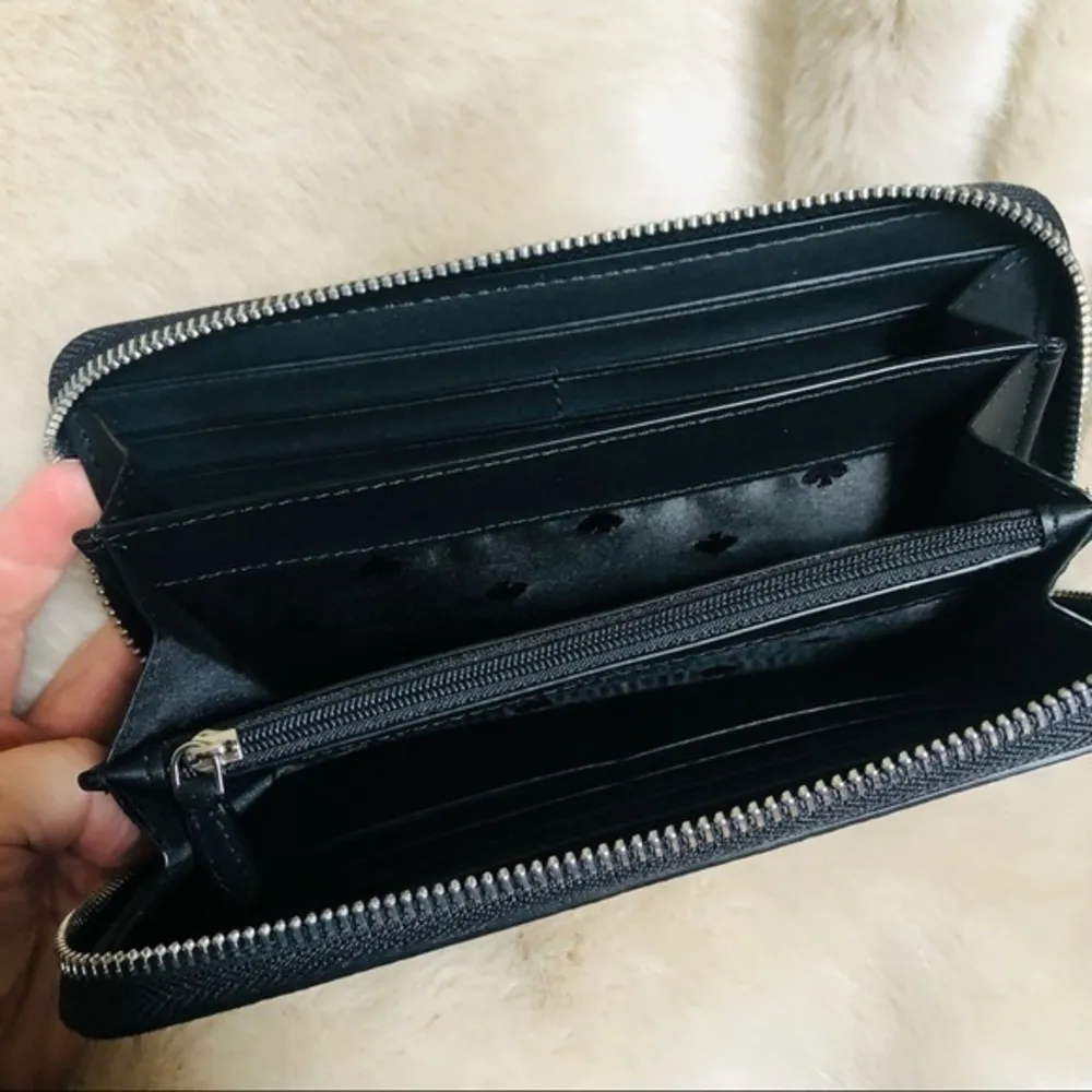 Kate Spade New York Black Zip Around Wallet Pebbled Leather Spade Logo NWT - Image 6
