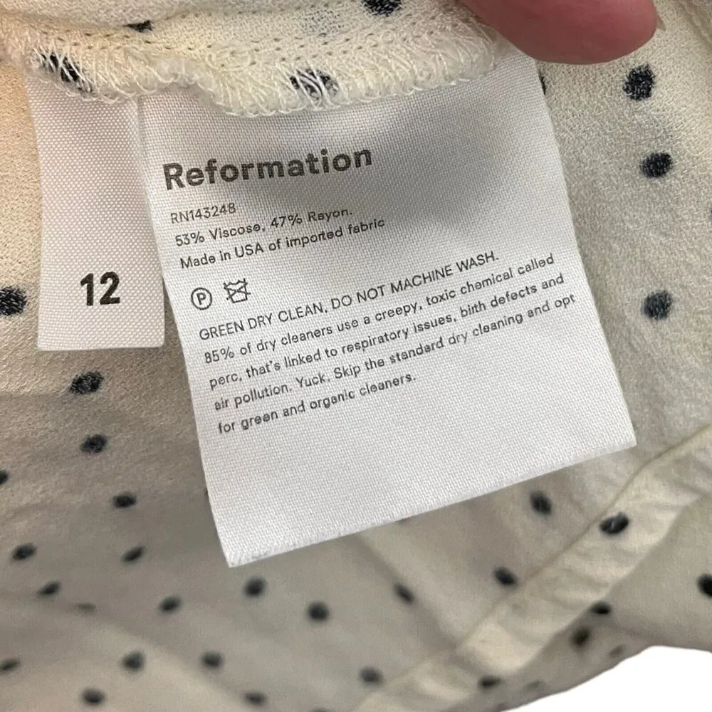 Reformation Quin in Pepper Polka Dot Mini A Line Smocked Dress Women’s Size 12 - Image 9