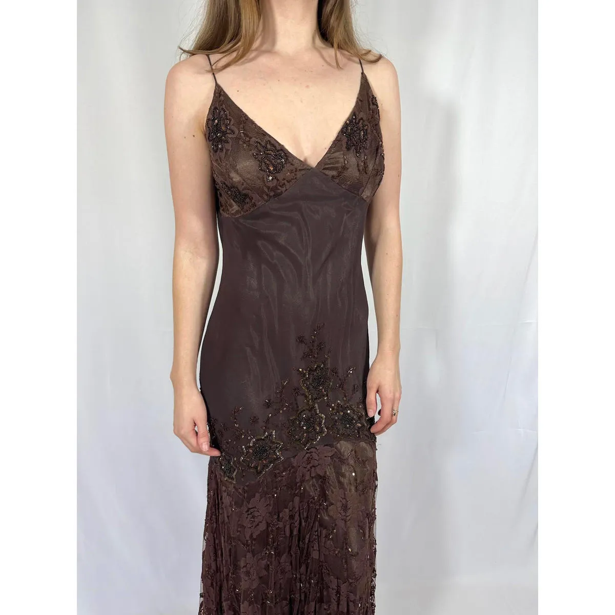 Vintage Brown Sparkly Evening Gown - Image 8