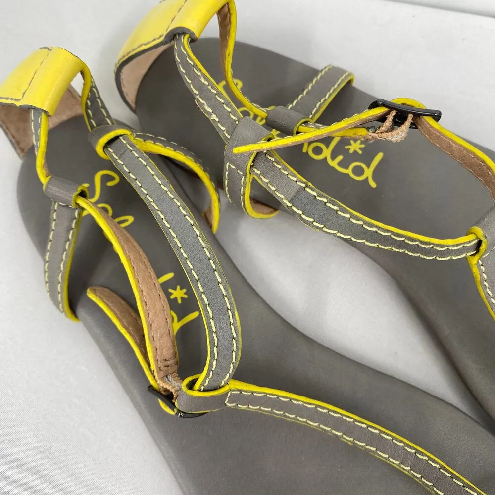 Splendid Leather Grey & Yellow Morocco Sandals Size 9 - Image 2