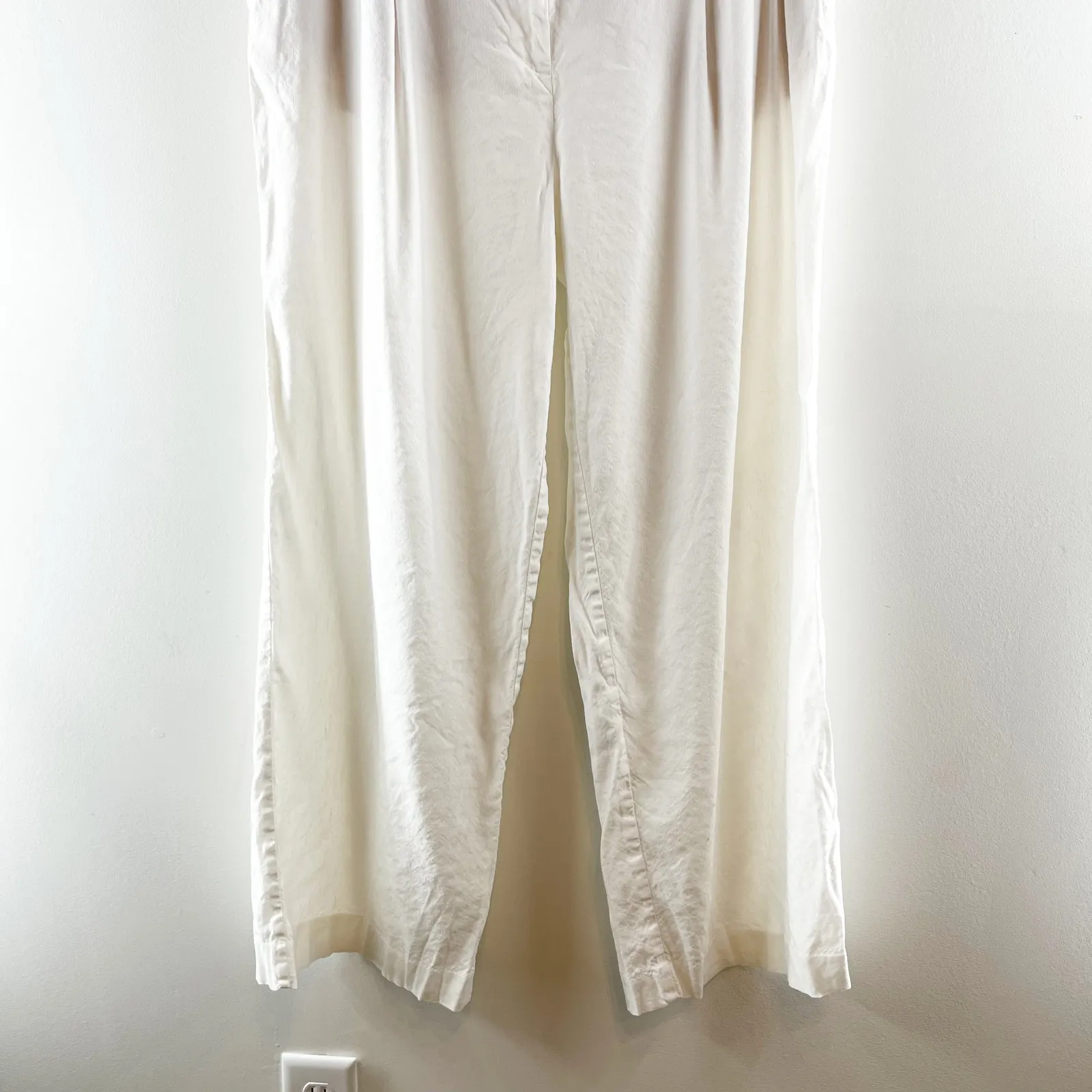 LOFT The High Rise Linen Peyton Trouser Wide Leg Pants White 12 - Image 9