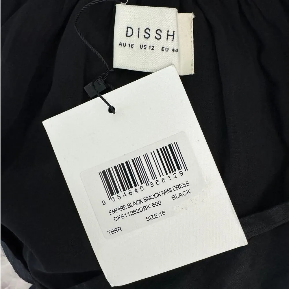 DISSH empire black smock mini dress belted size US 12 / AU 16 - Image 5