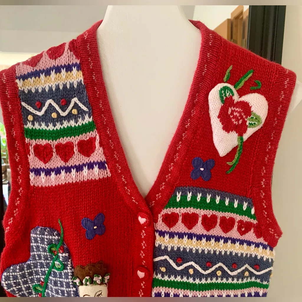 Vintage Karen Scott Red Heart Sweater Vest - Image 2