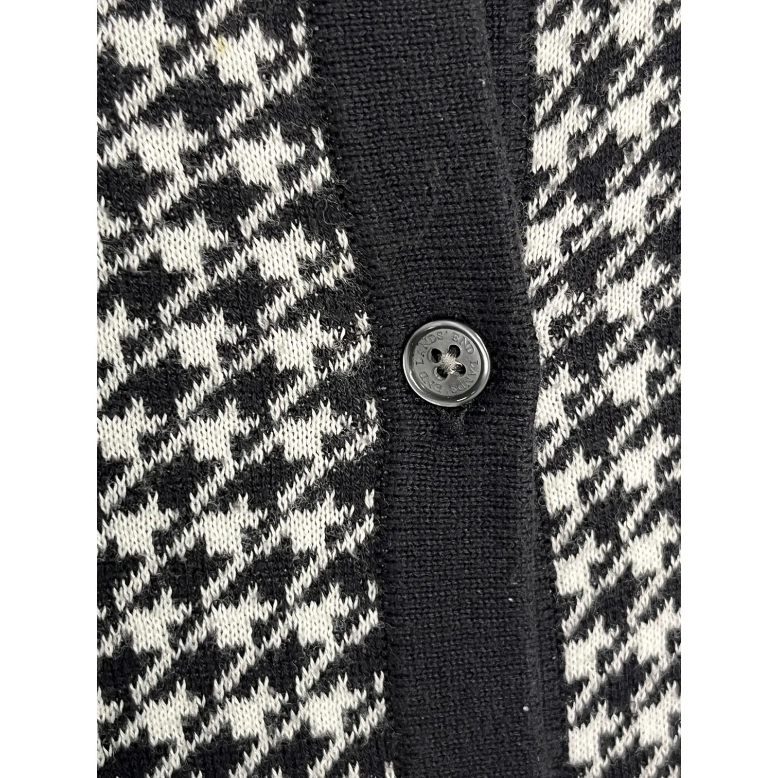 Lands End Cardigan Sweater Womens Medium Black White Houndstooth Preppy Classic - Image 3