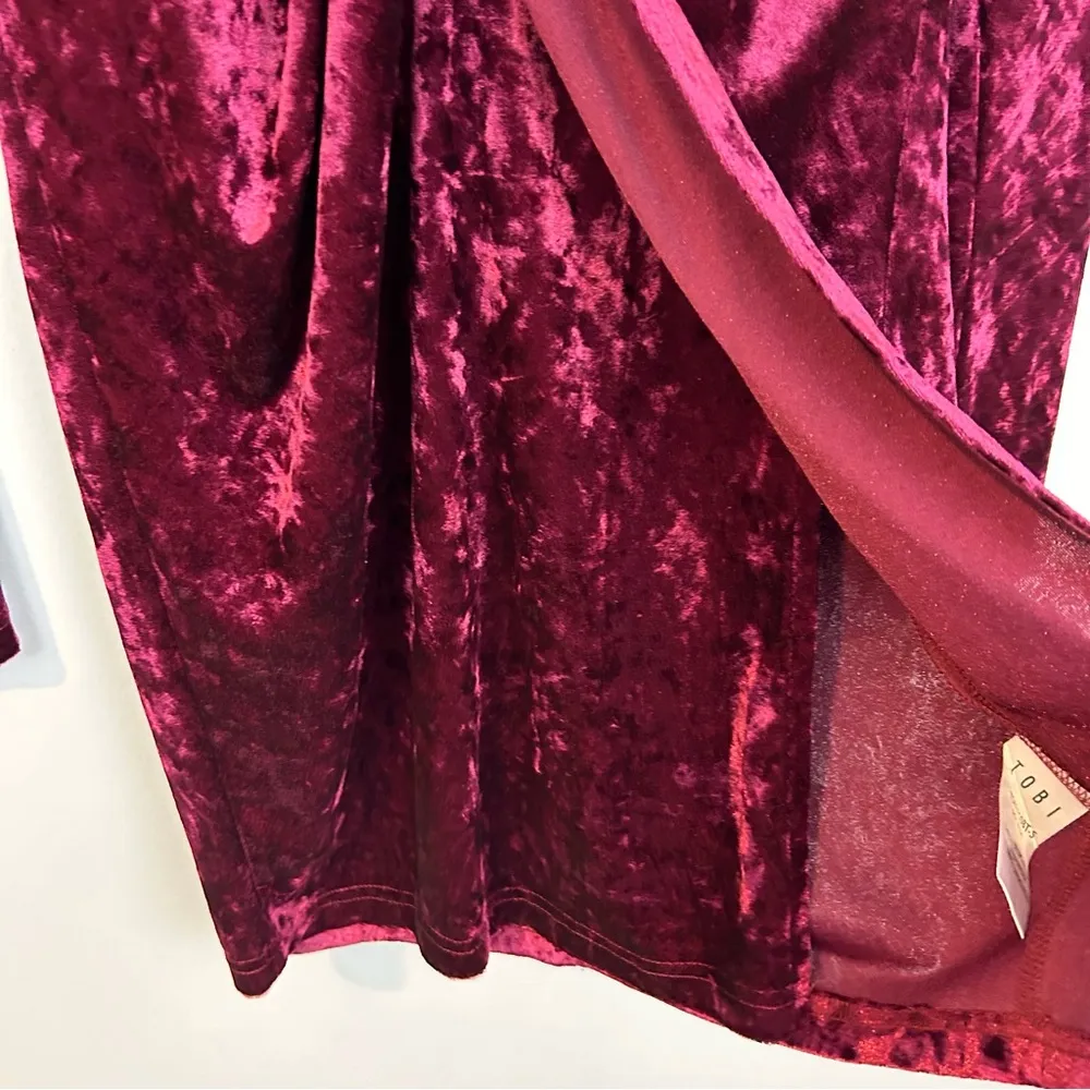 NWT TOBI Wine Red Velvet Deep V Long Sleeve Mini Dress Size XS - Image 13