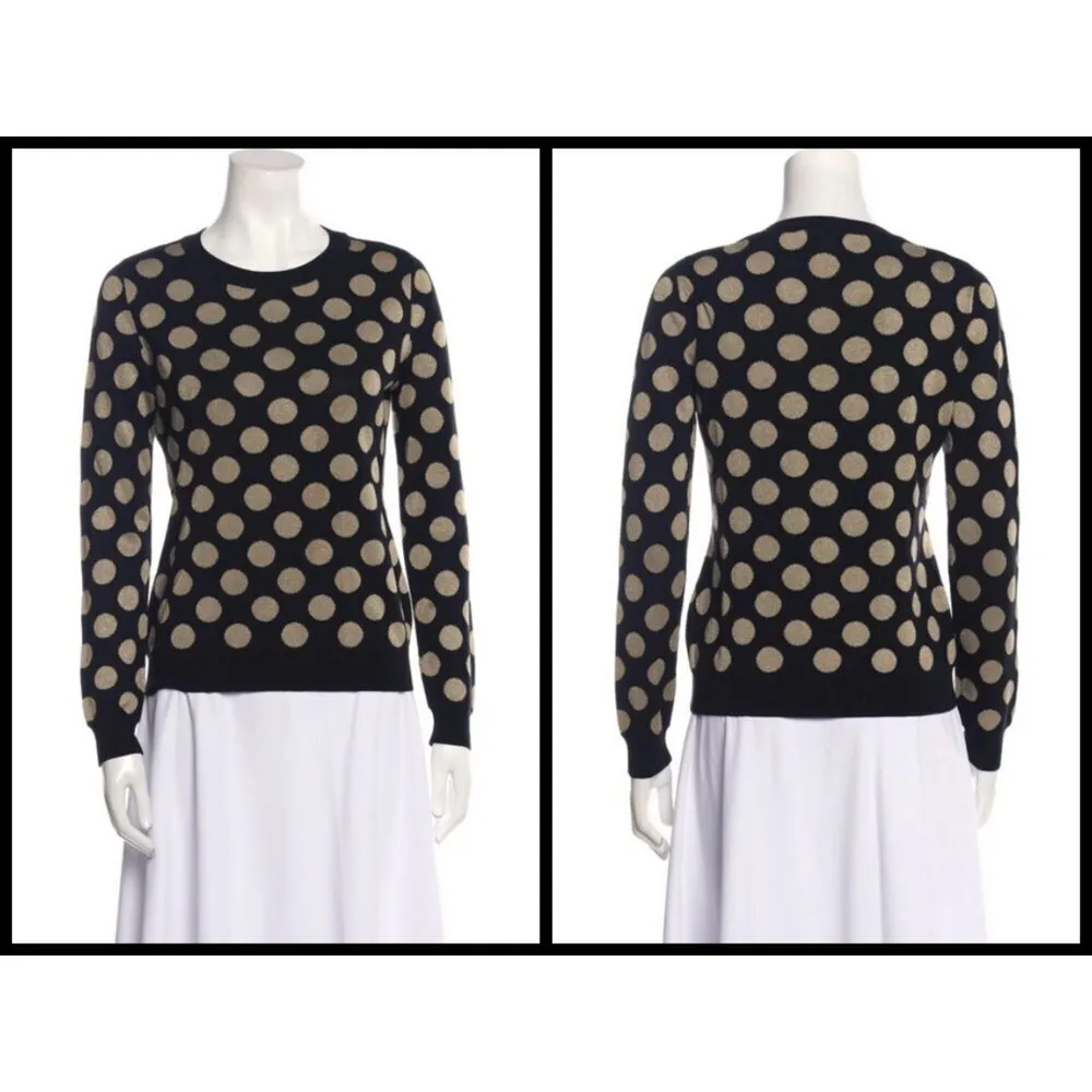 💕BOUTIQUE MOSCHINO💕 Polka Dot Intarsia Sweater Crew Neck Black Gold Dots US 8 - Image 8