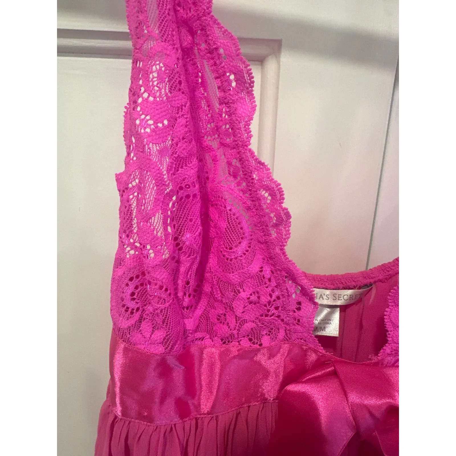 Victorias Secret Pink Lace Trim Babydoll Chemise Nightie M valentines slip - Image 5