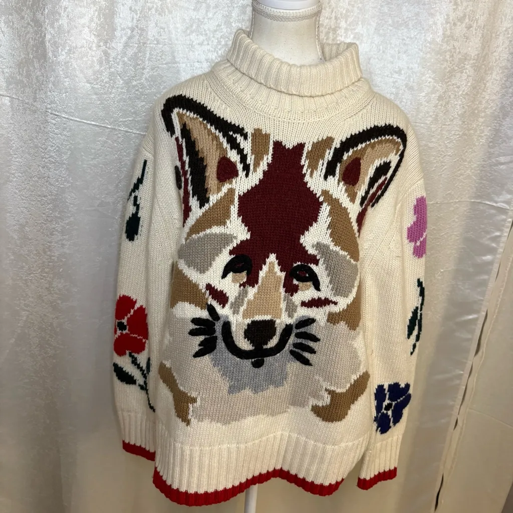 TUCKERNUCK‎ Fox Flower Knit Turtleneck Pullover Sweater Wool Cashmere Blend Sz M - Image 2