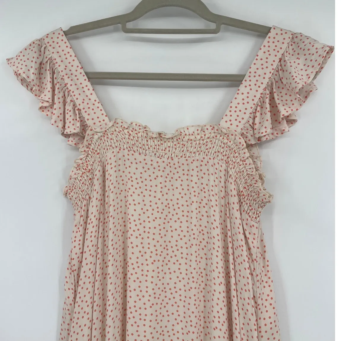 Sadie & Sage Polka Dot Milkmaid Maxi Dress Sz S Boho Cottagecore Ruffle Prairie Orange - Image 7