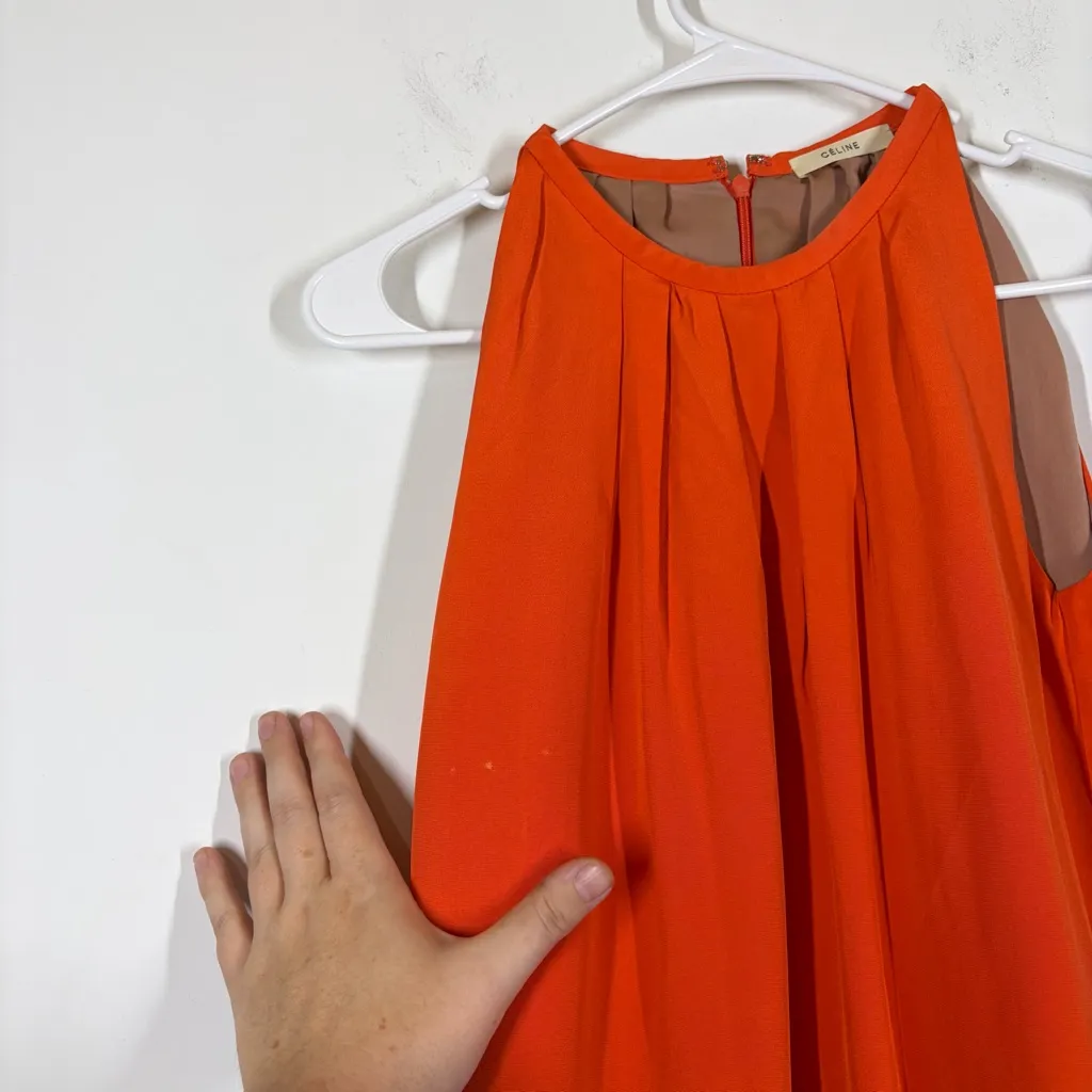 Celine 100% Silk Orange Dress Size 34 - Image 6