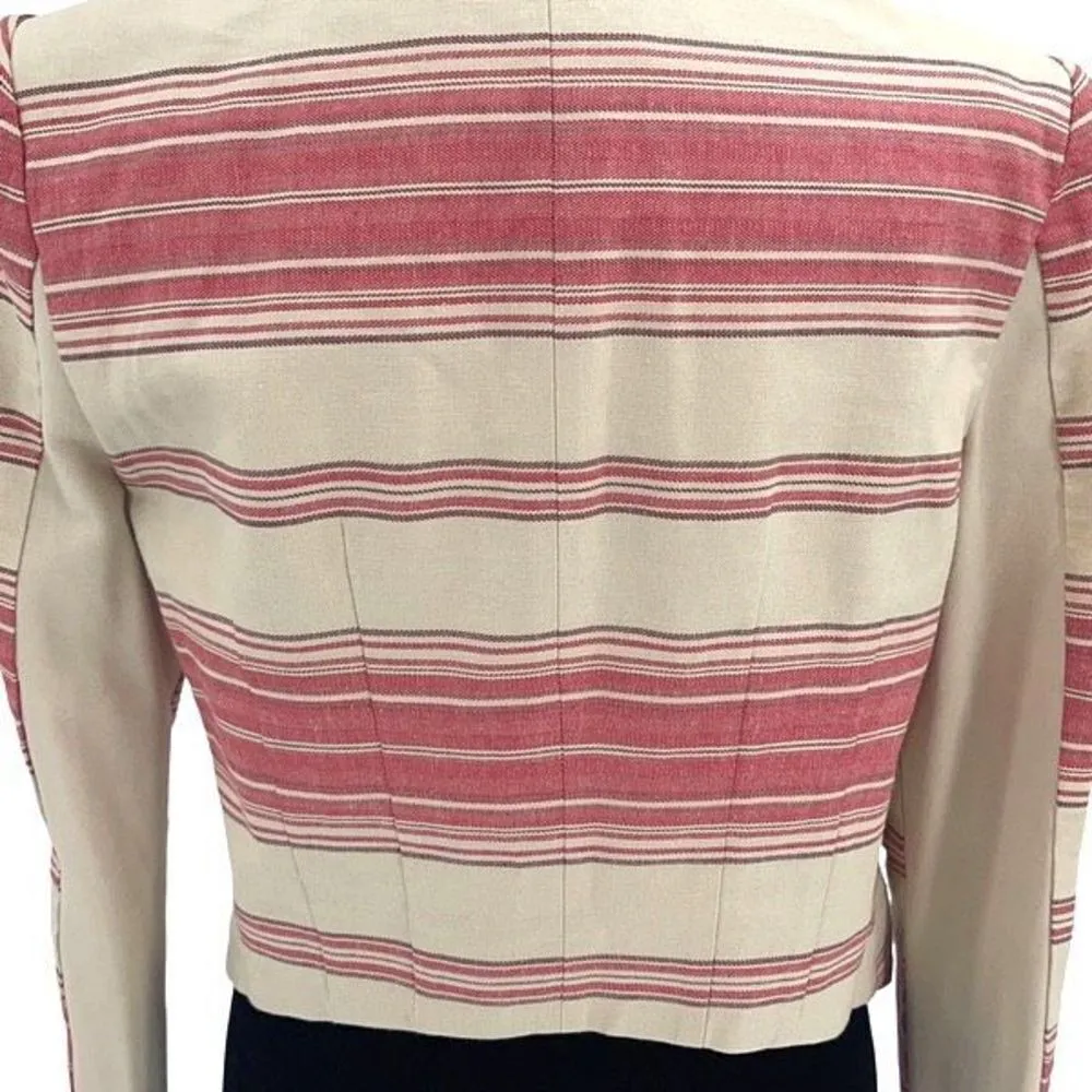BCBGMaxAzria Womens Striped Asymmetric Open‎ Abbey Blazer Jacket Red Multi Small - Image 7