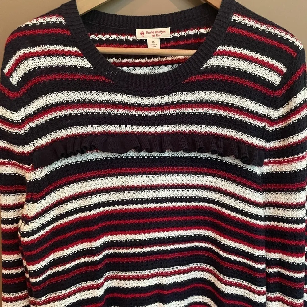 Brooks Brothers Striped Pointelle Cotton Sweater Size XL - Image 7