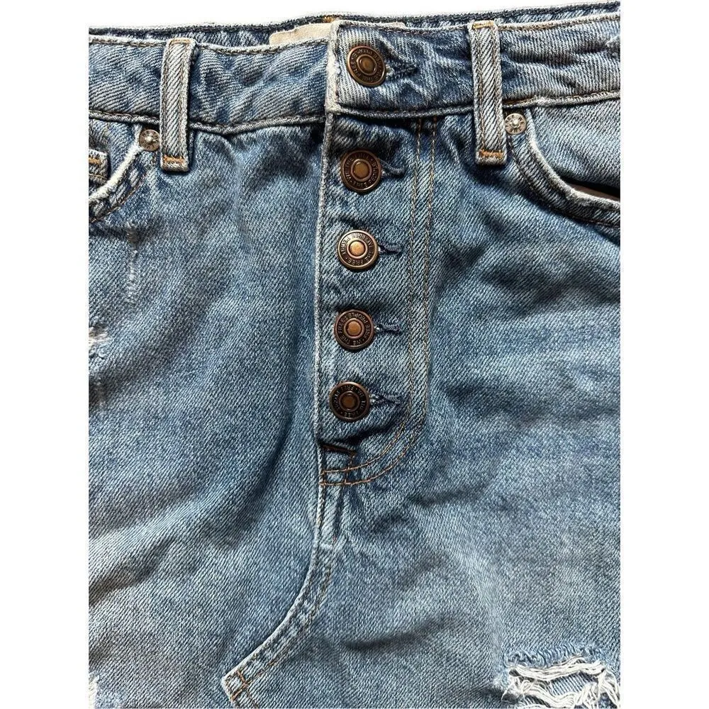 Free People Button Fly distressed mini denim jean skirt sz 28 - Image 4