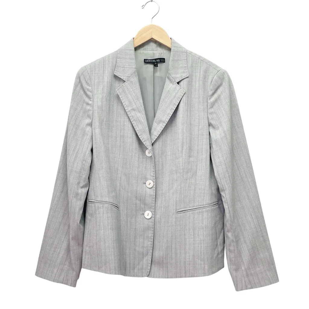 Lafayette 148 New York Blazer Size 10 Gray Wool Viscose 3 Button Lined Jacket - Image 2