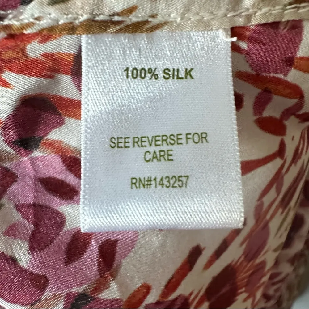 Garnet Hill 100% Silk Floral Green and Orange Ikat Women's Top Size 16 - Image 3