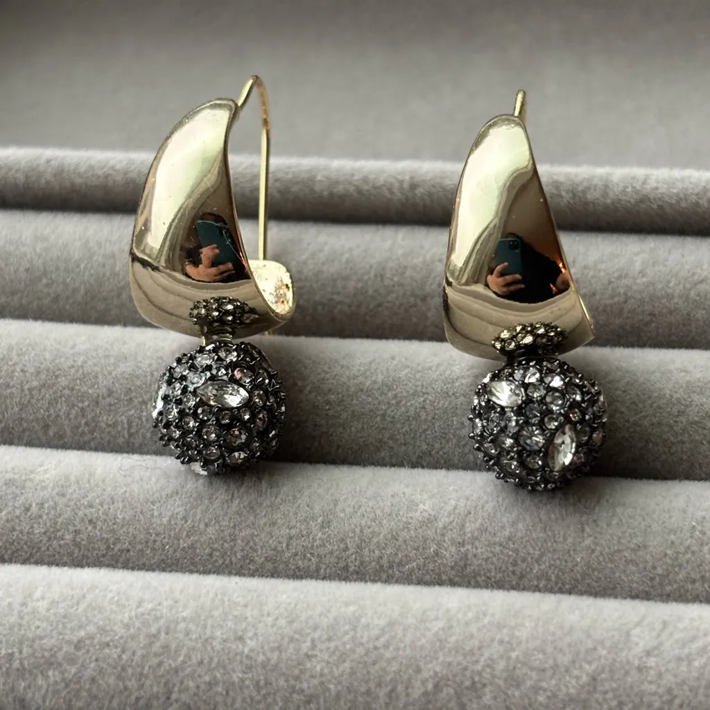 Alexis Bittar Gold and Silver Crystal Drop Earrings - Image 3