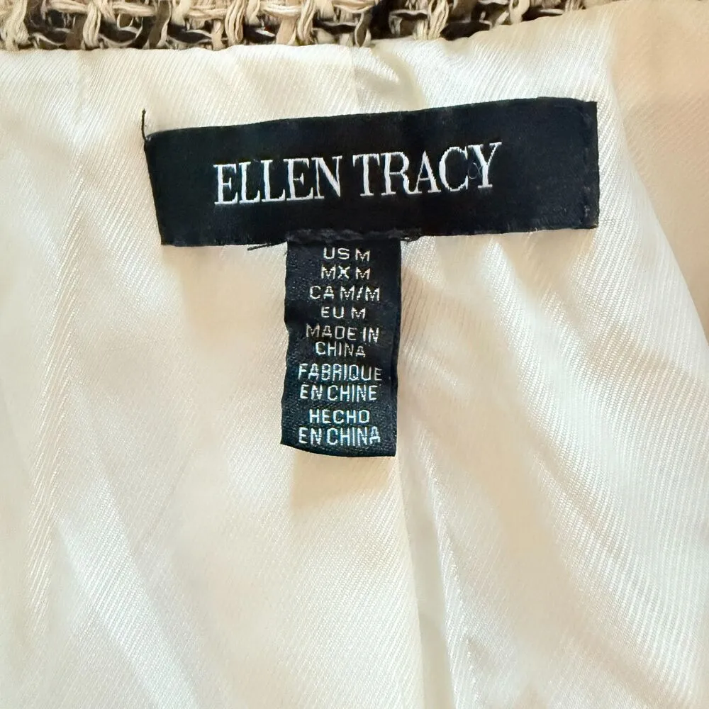 Ellen Tracy Bouclé Frayed Trims Tweed Plaid Preppy Blazer Sz M (Missing Button) - Image 4