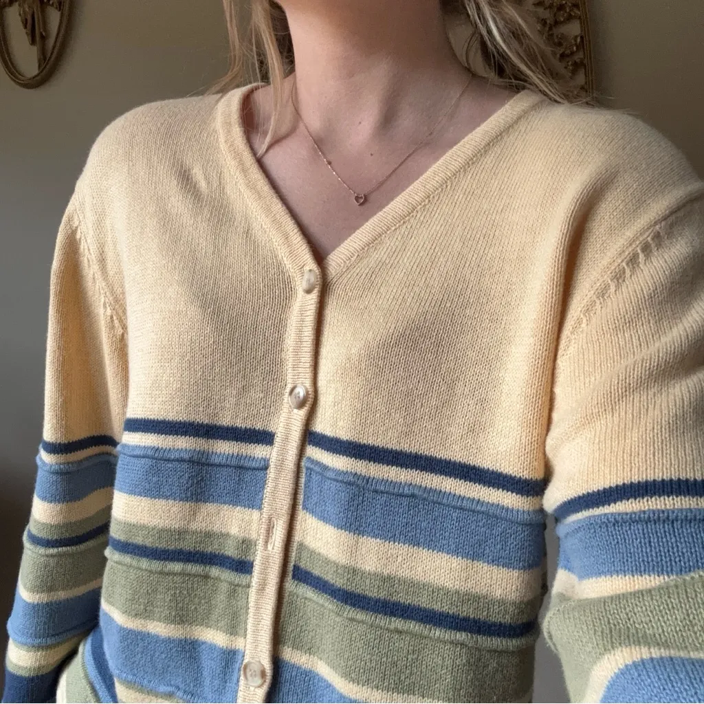 Christopher & Banks Knit Striped Button Up Cardigan - Image 7