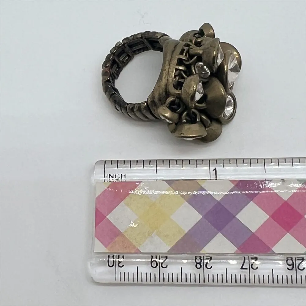 Fossil Dangling Stones Gold Tone Elastic Stretchy Statement Ring Size 7.5 - Image 4