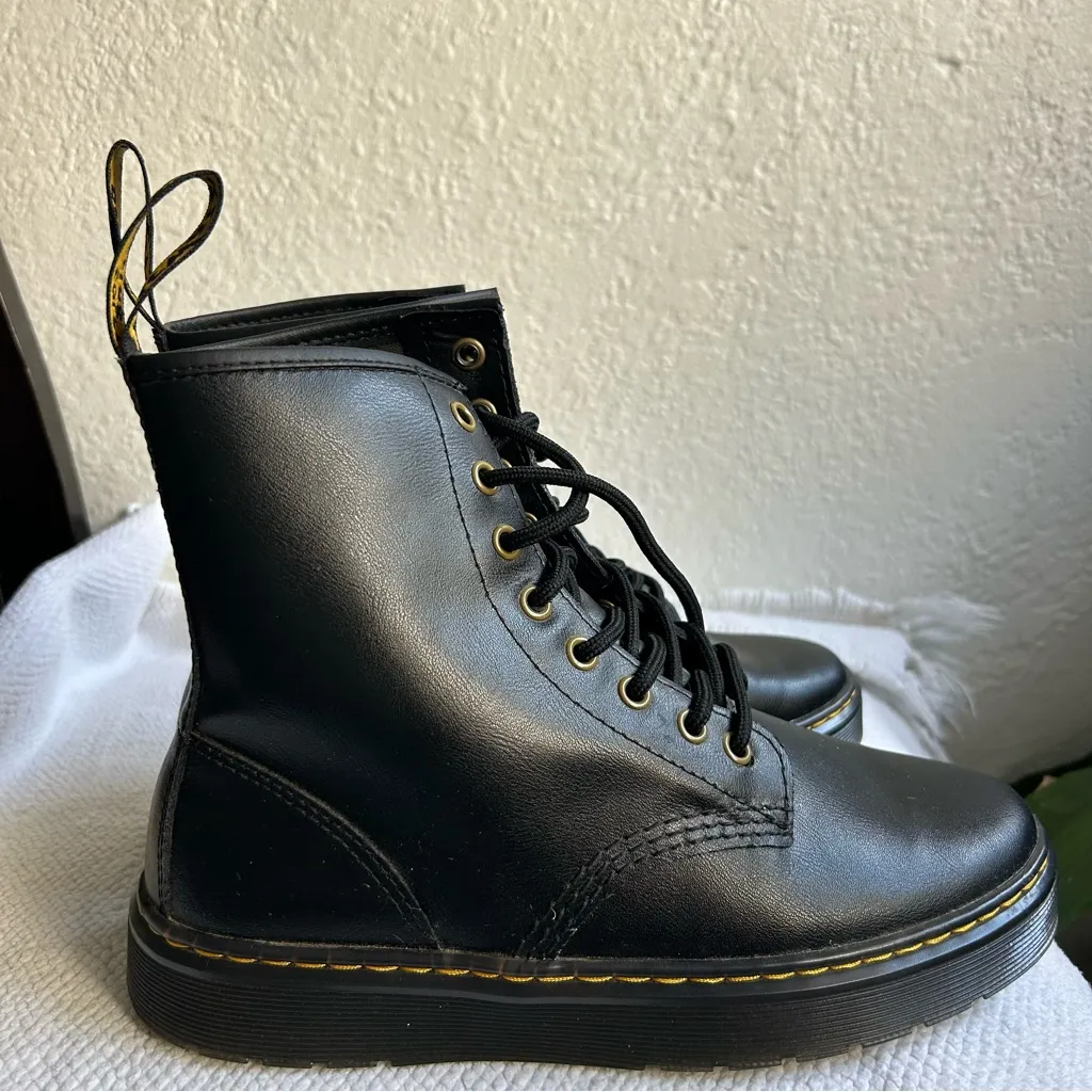 Dr. Martens ZAVALA Black Leather Boots with Yellow Stitching - Image 2