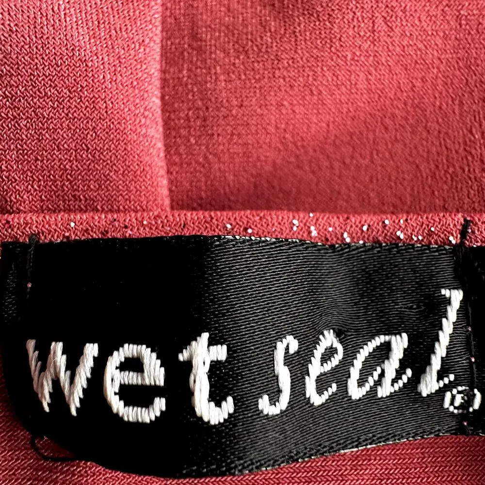 Vintage Y2K Wet Seal Camisole Bow Tie Front V Neck Sparkly Glitter Pink XLarge - Image 2