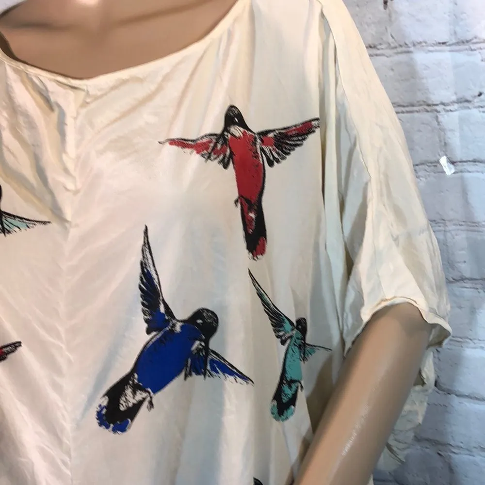 Fifteen-Twenty Silk Tie Waist Top Hummingbirds S - Image 3