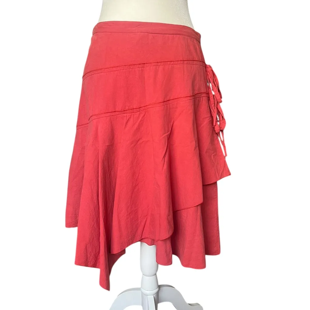 Vintage Tiered Coral Skirt | Y2K Boho Embroidered Cotton Asymmetrical Medium Pink - Image 2