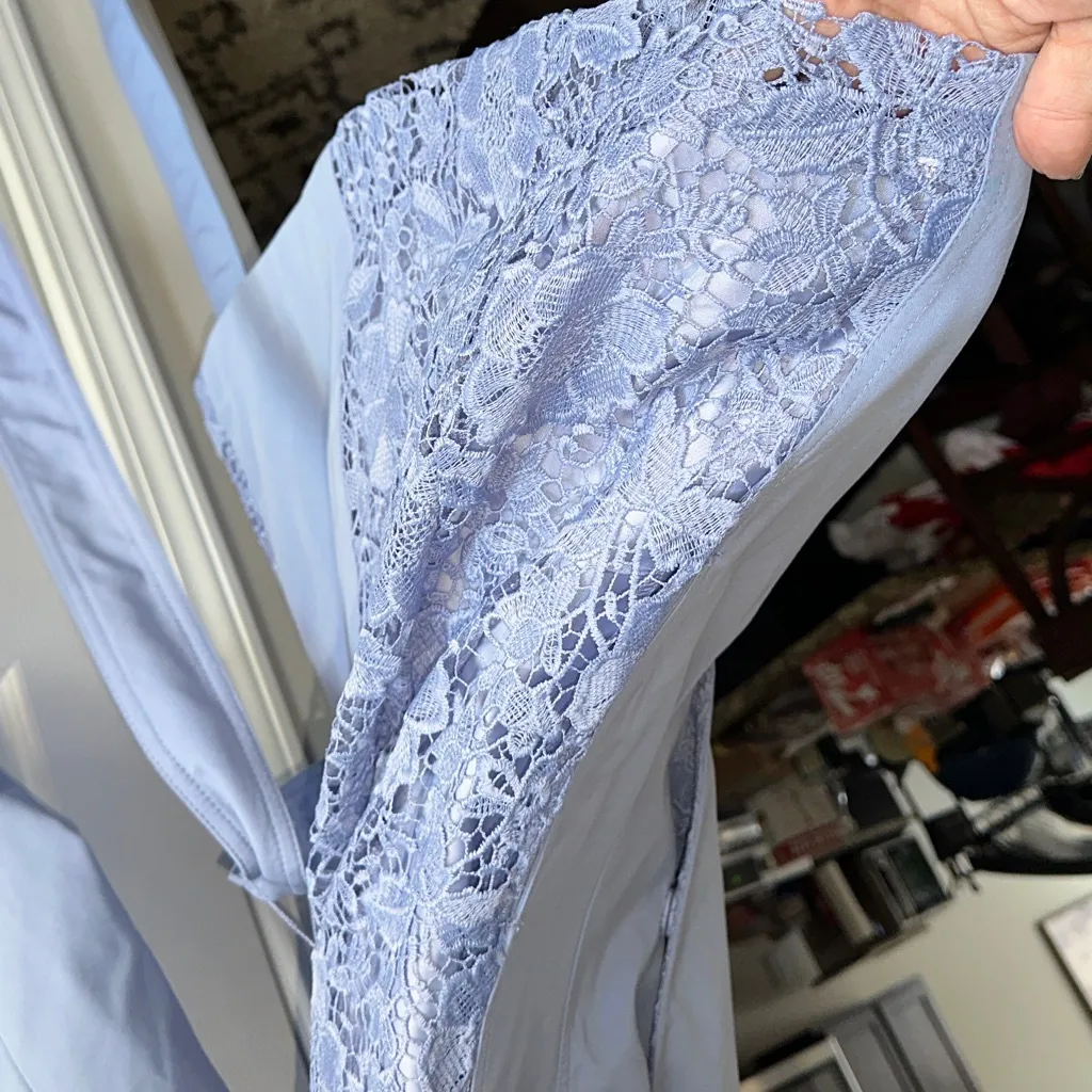 Dennis Basso Sky Blue Lace Trench Coat - Image 5