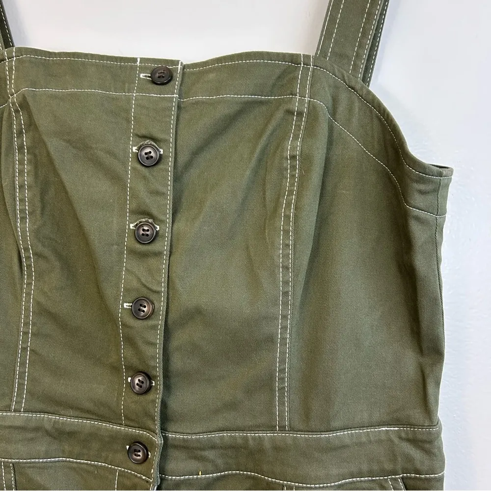 Chelsea28 Army Green Stitch Detail Canvas Sleeveless Button Up Jumpsuit Large - Image 6