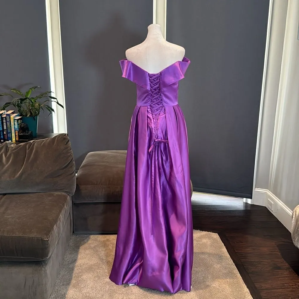 Women’s Purple Satin Off The Shoulder Prom Party Formal Dress Corset Size 4 NWOT - Image 4