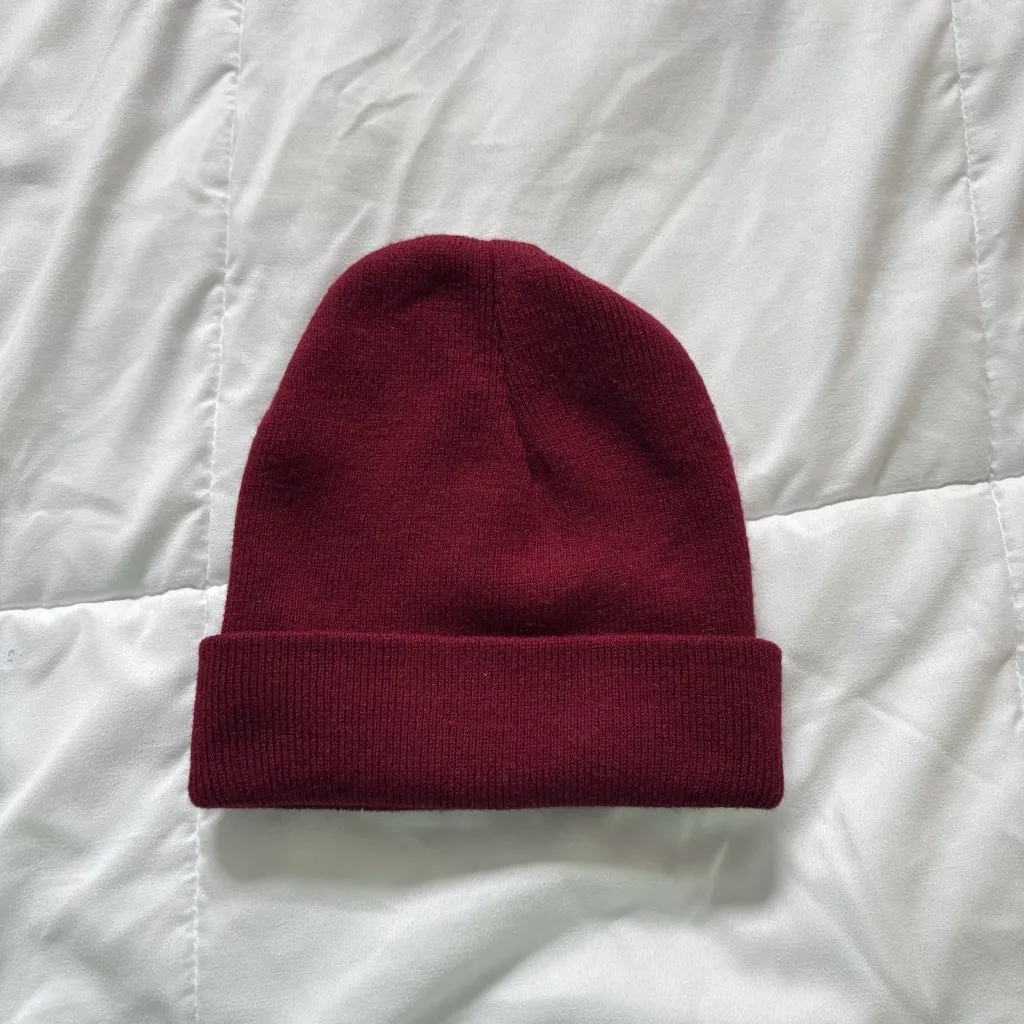 Think Less Act More Beanie Hat Winter Fall Unisex Red White Acrylic - Image 4