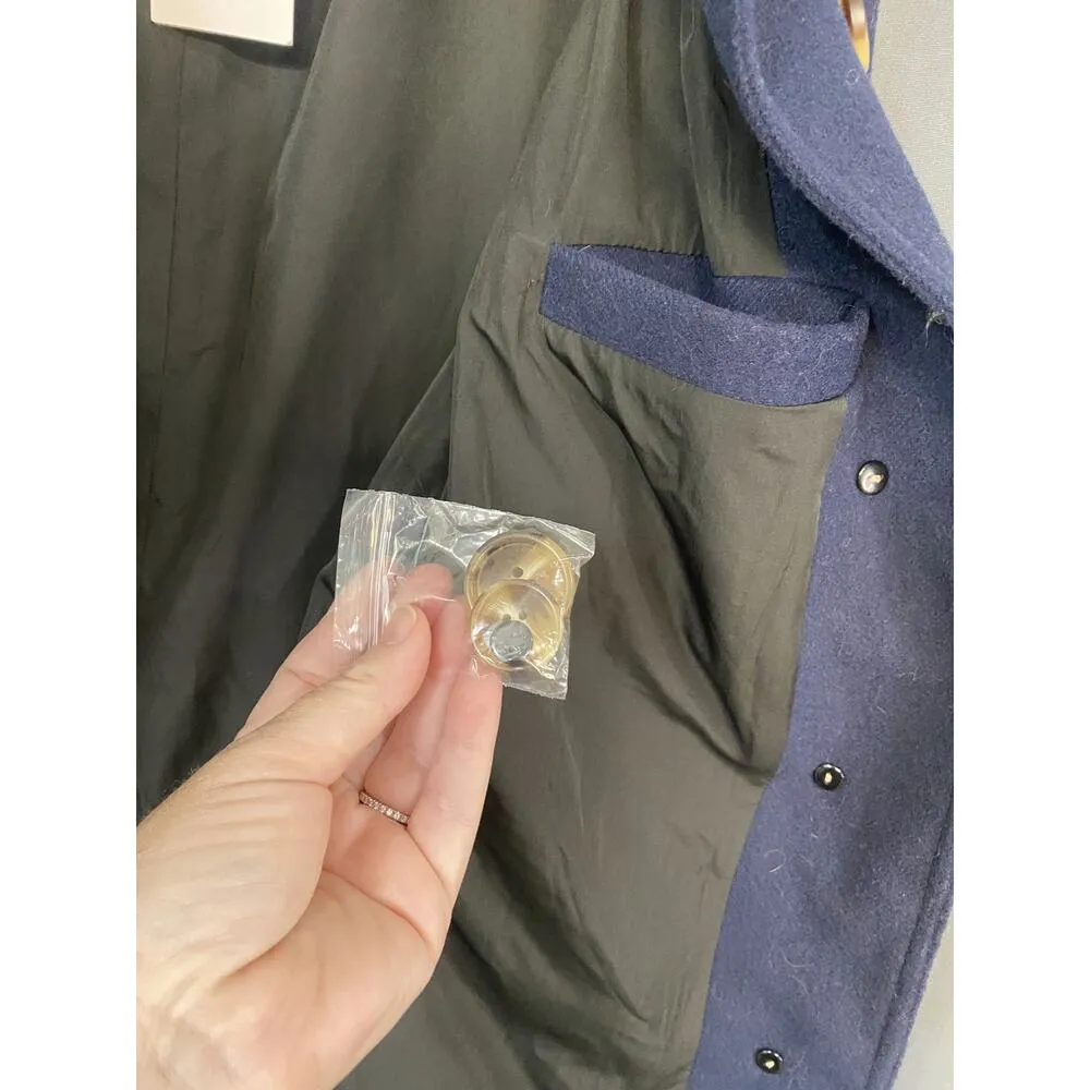 Noize Elettra Short Jacket Women's Medium Navy Vegan Wool Button Pockets Coat Blue - Image 4