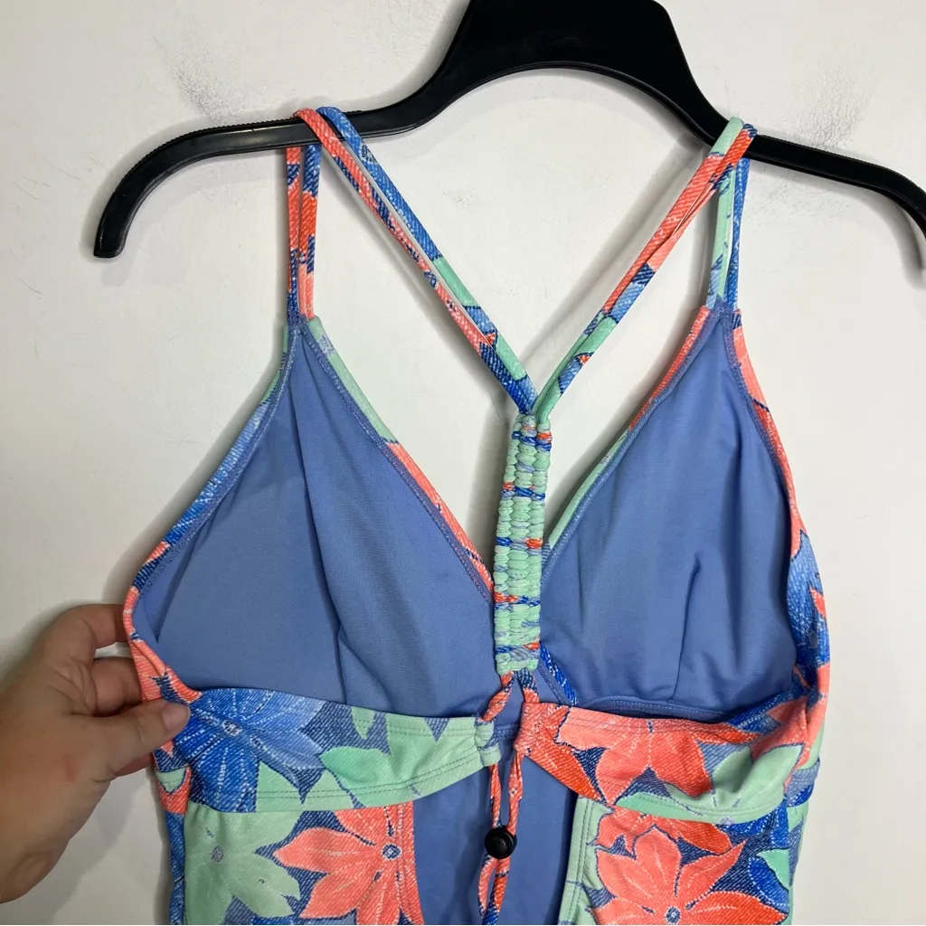 Eddie Bauer one piece swimsuit v-neck women’s size XL‎ floral orange green blue - Image 3