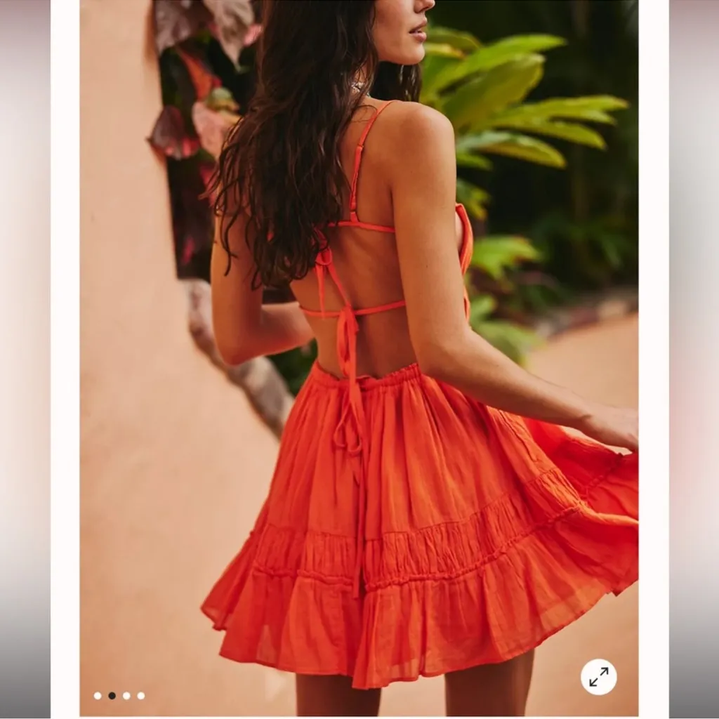 Free People x free-est Taking Sides Tiered Mini Dress Coral Orange - Image 4