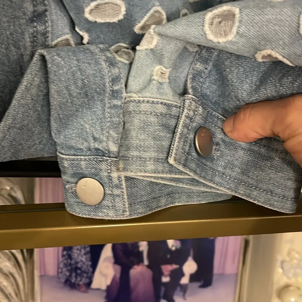 J Brand Women’s Cyra Polka Dot Panel Crop Denim Blue Jean Jacket - Image 7