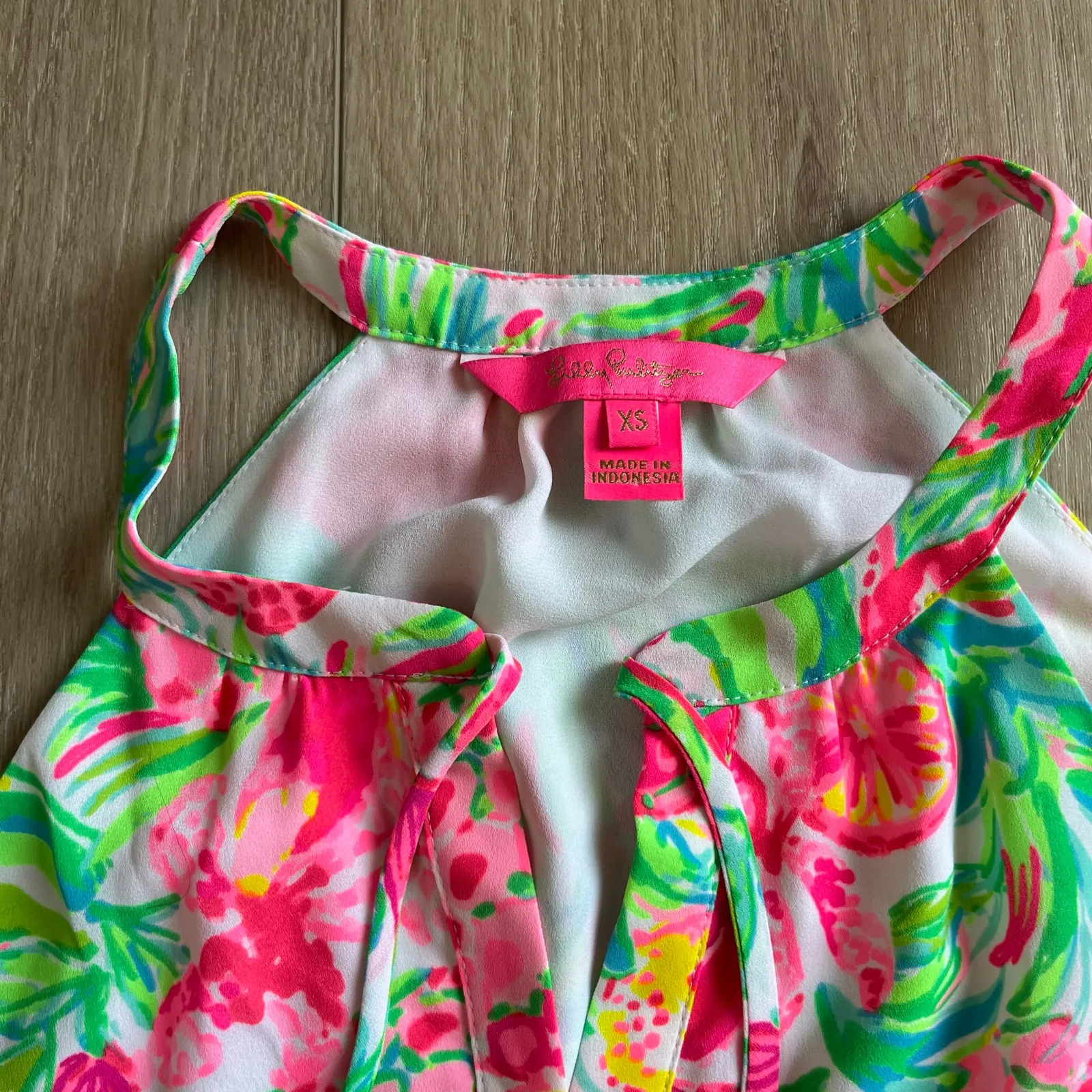 Lily Pulitzer Women’s Carolane Pink and Green Halter Swing Dress Sz XS - Image 3