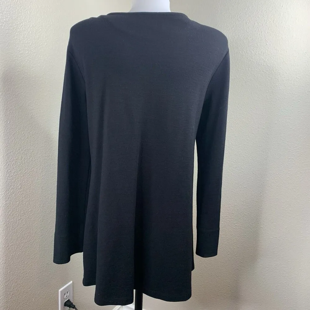 Full Zip Pockets Black Long Sweater Coat Wool Blend Women’s Sz M - Image 5