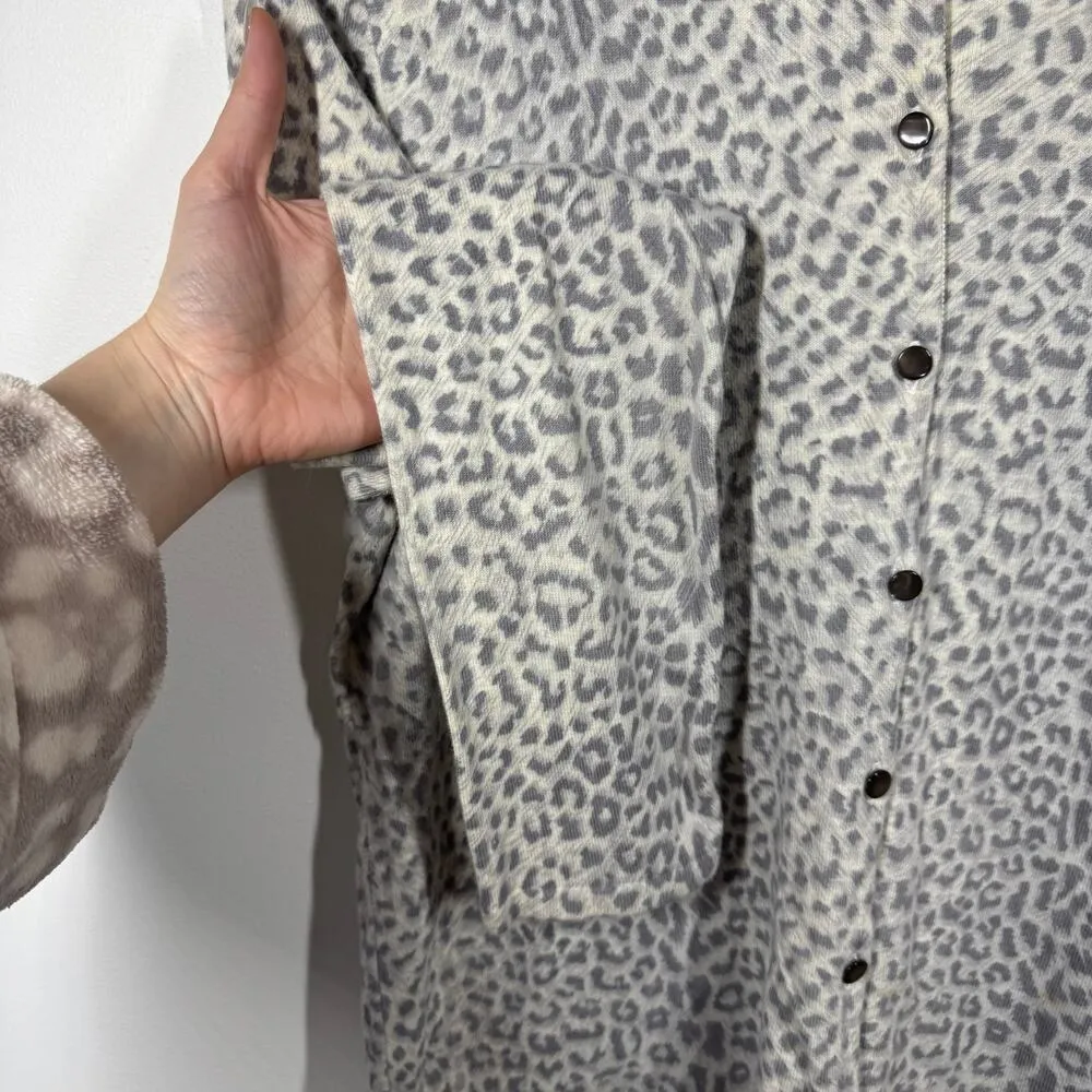 J. McLaughlin Cardigan Women L Gray White Leopard Print Long Sleeve Modal Modest - Image 3