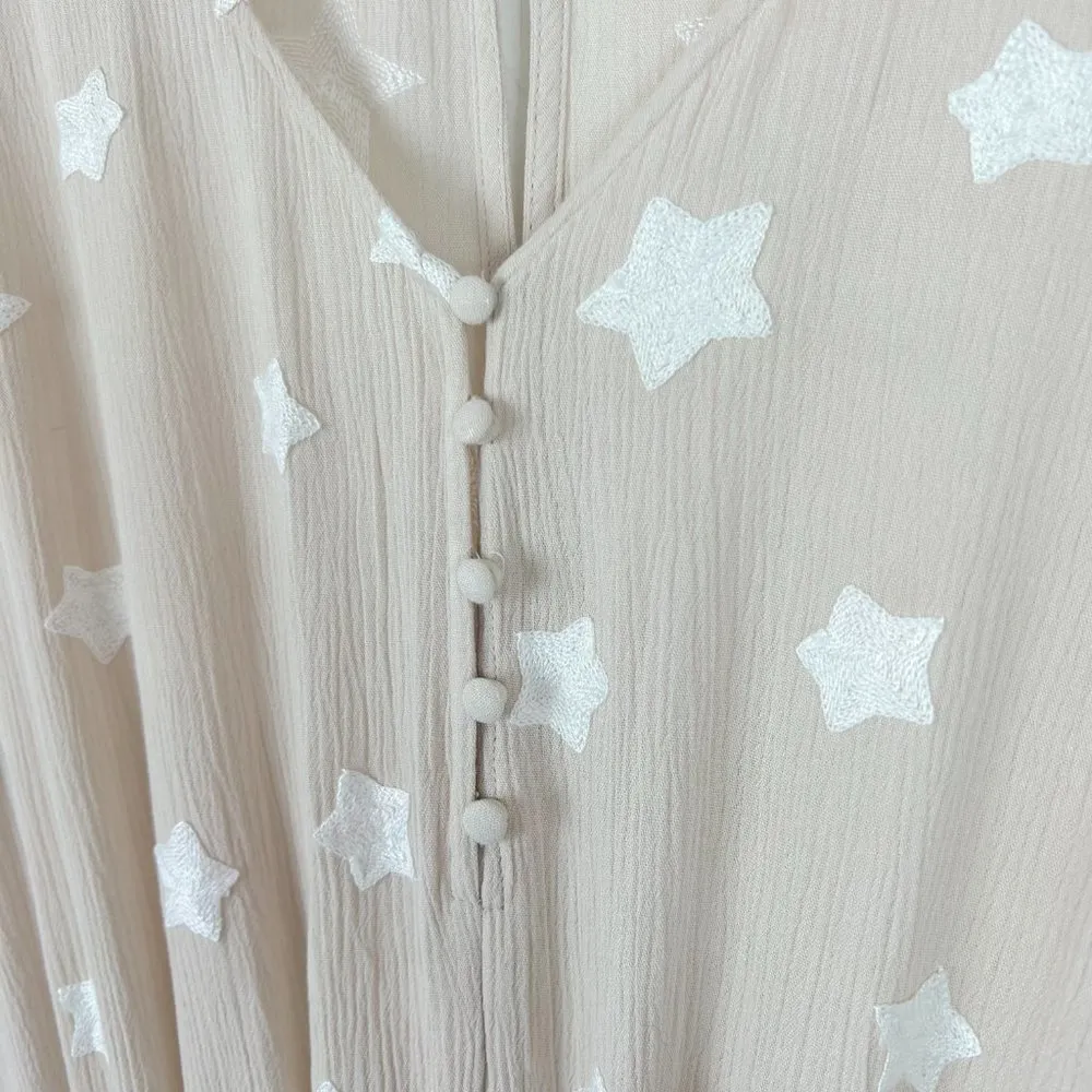 Storia  Embroidered Star Ruffle Batwing Sleeve Romper Size Small S EUC T2651 - Image 10