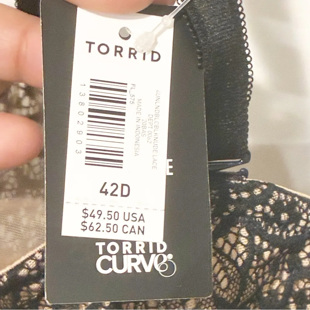 Torrid Plus Size 42D Black Peacock Lace Balconette Bra NEW - Image 6