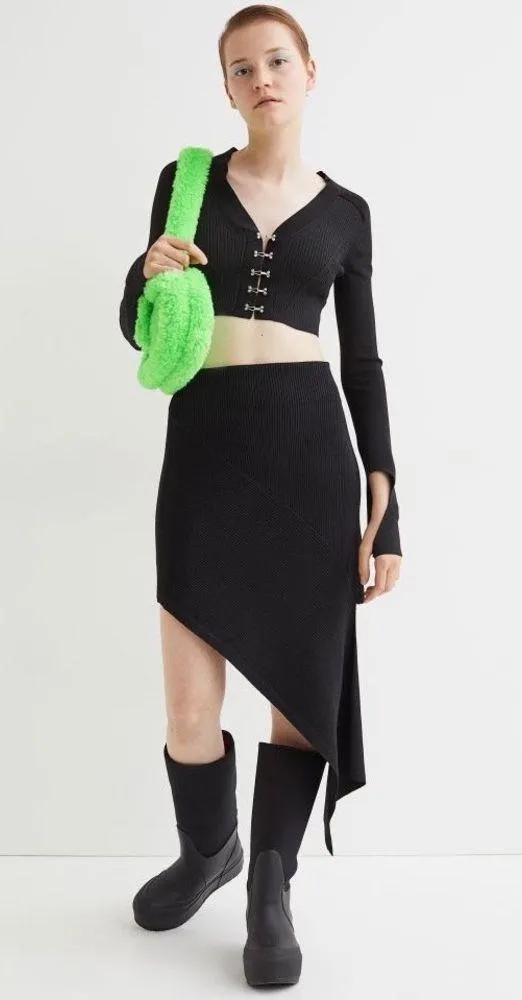 NWOT H&M Innovation Co-Exist Story Asymmetric Rib-Knit Skirt in Black | Size S - Image 2