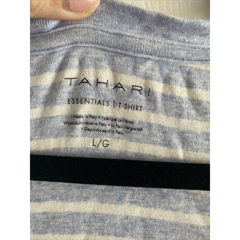 Tahari Womens Large Blue Striped Essentials T Shirt Coastal Casual Summer‎ - Image 3