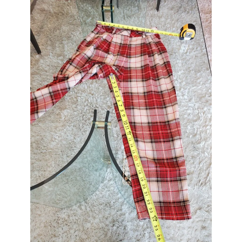 H&M Womens Red White Plaid Pockets Casual Outdoor Belt Loops Pants Size 10 - Image 8
