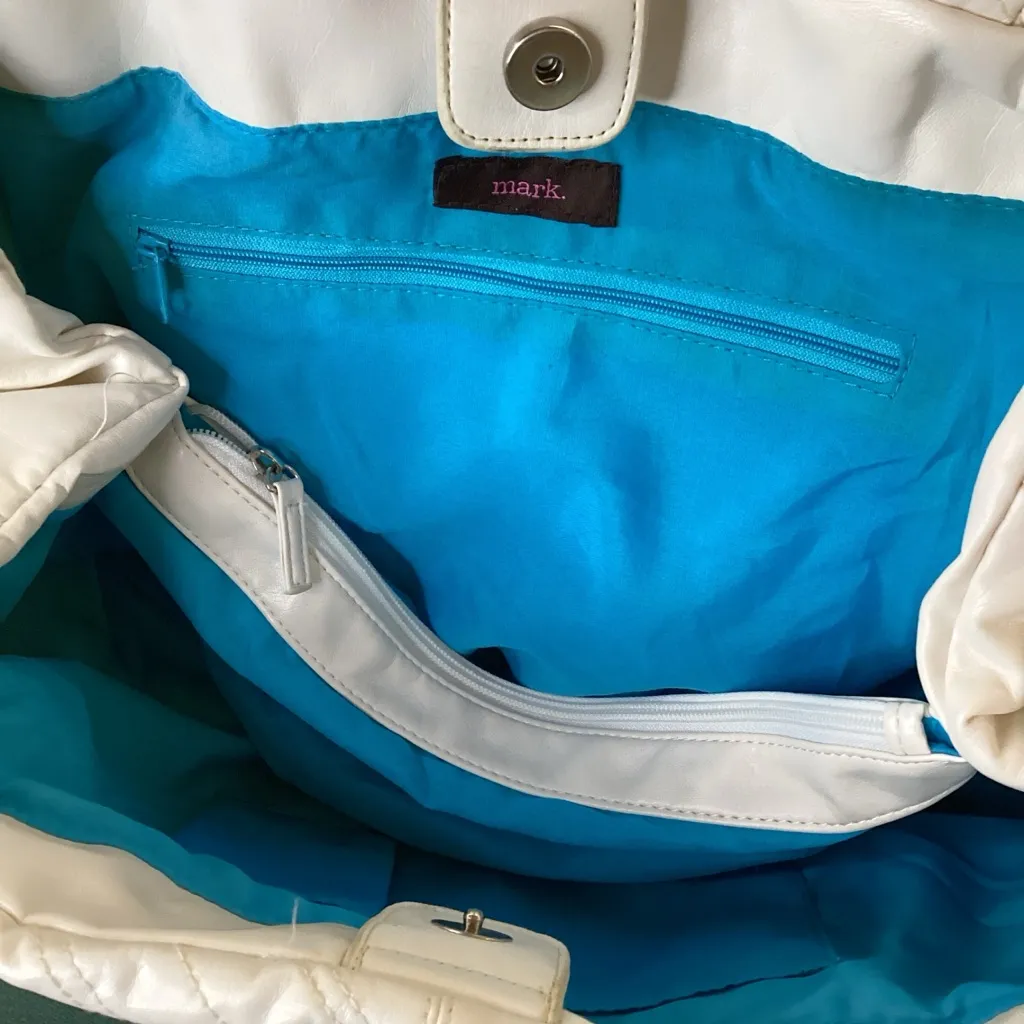 mark. White Quilted Shoulder Bag with Turquoise Accent‎ - Image 3