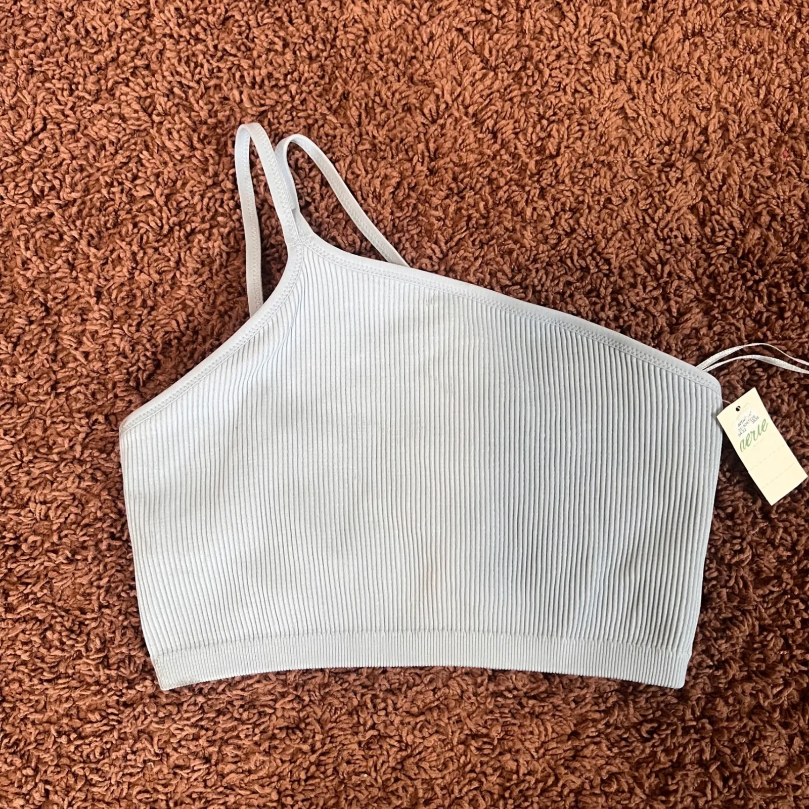 Aerie One Shoulder Ribbed Tank‎ Top Sleeveless Crop Top Casual Blue Medium NWT - Image 2