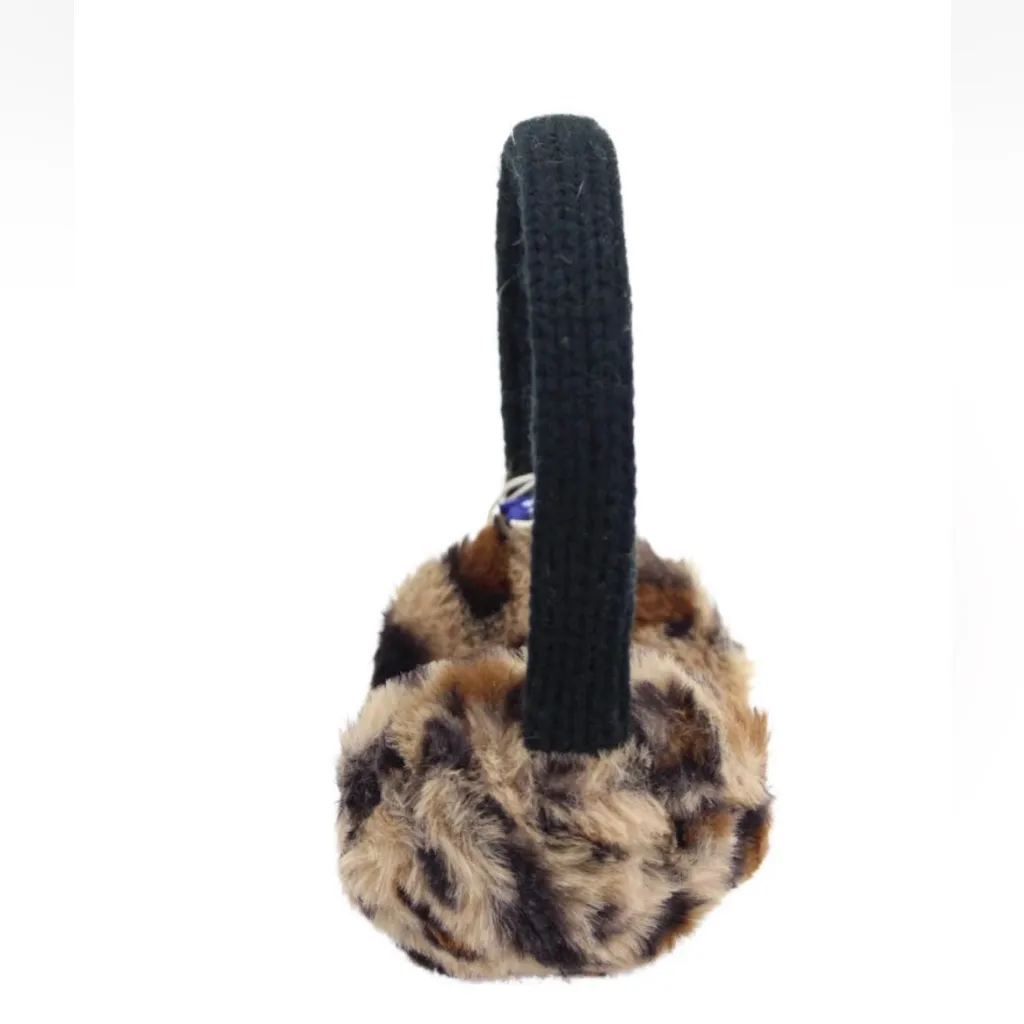 Hat Attack Faux Fur Earmuffs Black/Leopard Print NWT One Size Black - Image 3