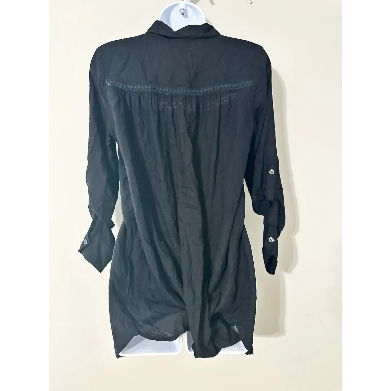 Tommy Bahama Shirred Boyfriend Shirt Swim Cover Up Black Button Down‎ EUC Size S - Image 6