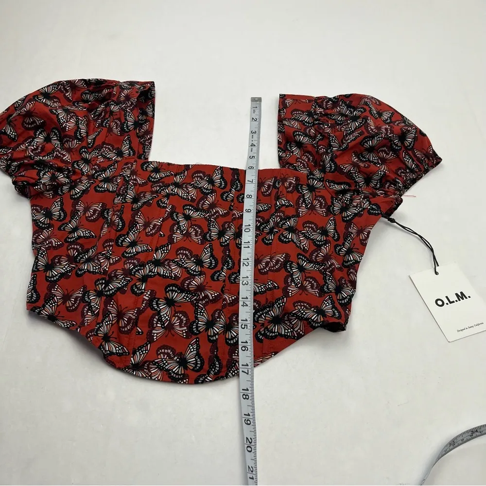 O.L.M. Butterfly Corset Puff Sleeve Cropped Top Red Black Womens Large Fairy NEW - Image 9