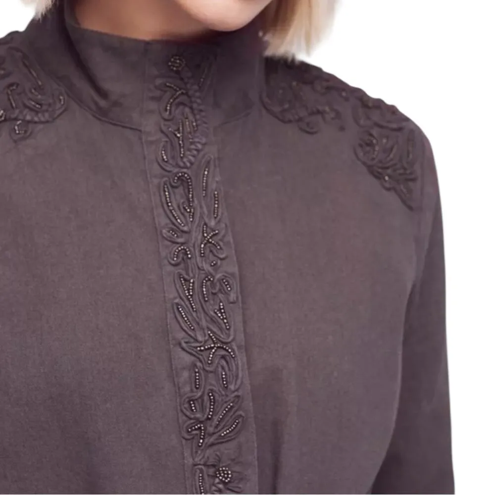 Love Sam L Olive Green Travis Cargo Beaded Embroidered Military Snap Up Jacket - Image 4